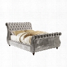 Furniture of America Luxy Upholstered King Sleigh Bed in Gray