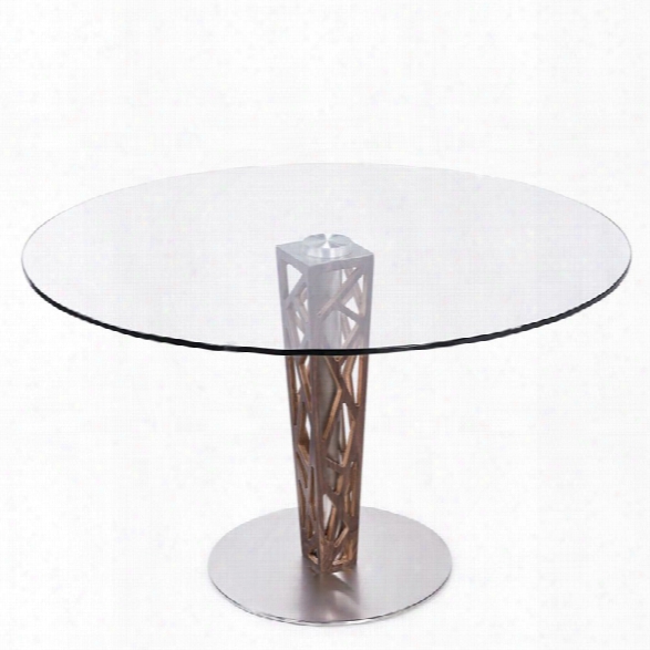 Armen Living Crystal 48 Round Glass Top Dining Table In Walnut