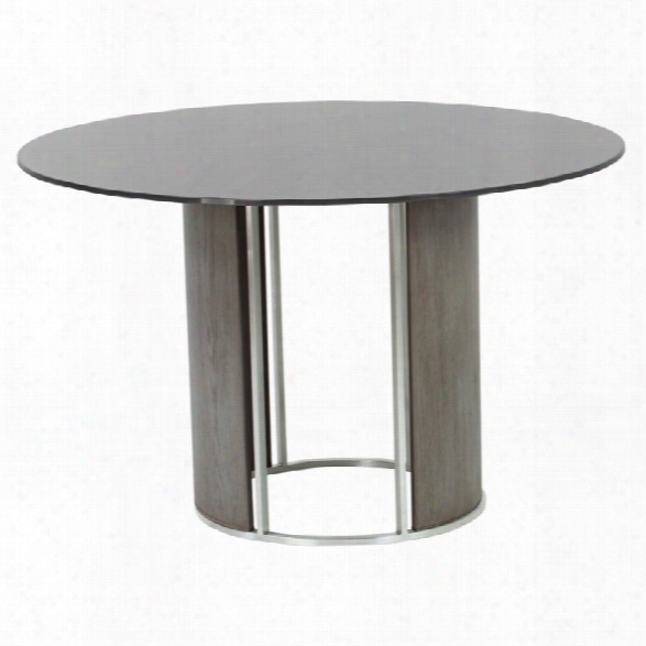 Armen Living Delano Round Glass Top Dining Table In Gray