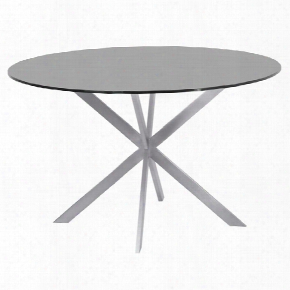 Armen Living Mystere Round Glass Top Dining Table In Gray