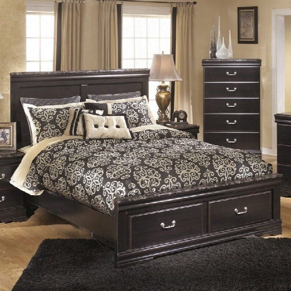 Ashley Esmarelda Wood Queen Panel Drawer Bed In Merlot