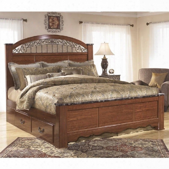 Ashley Fairbrooks Estates Wood King Poster Panel Drawer Bed In Brown