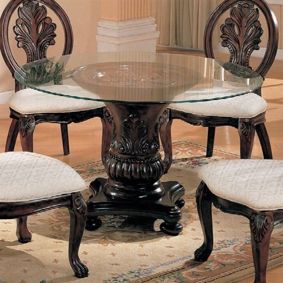 Coaster Tabitha Round Glass Top Dining Table In Cherry