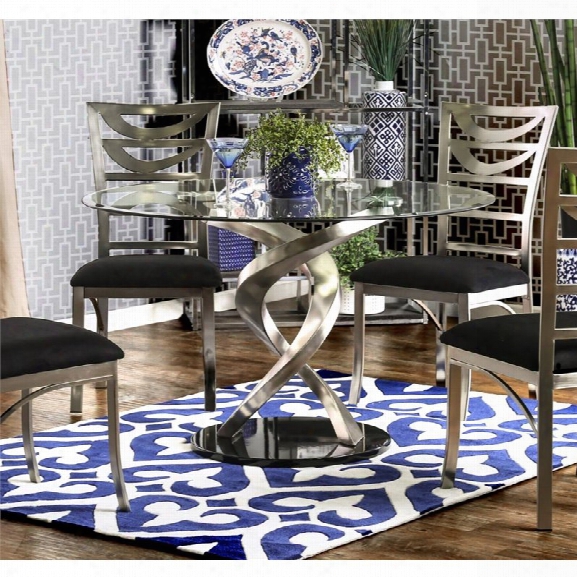 Furniture Of America Halliway Round Dining Table In Satin