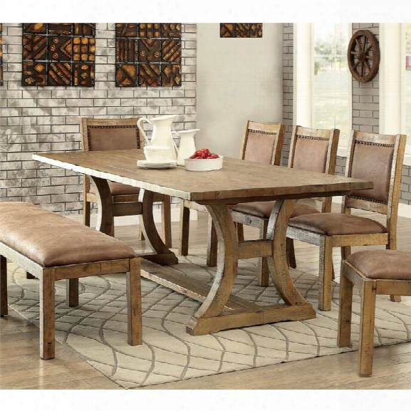 Furniture Of America Quillis Dining Table In Rustic Pine