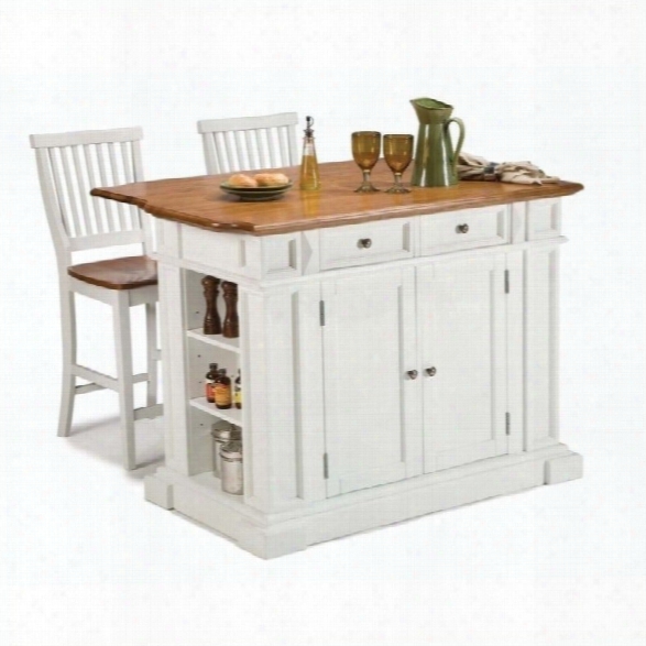 Home Styles Kitchen Island And Stools In White And Distressed Oak