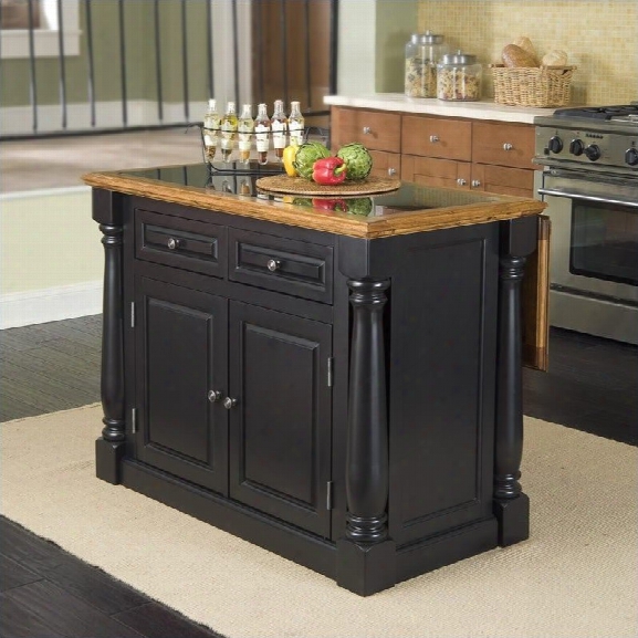 Home Styles Monarch Roll-out Leg Granite Top Kitchen Island In Black And Oak