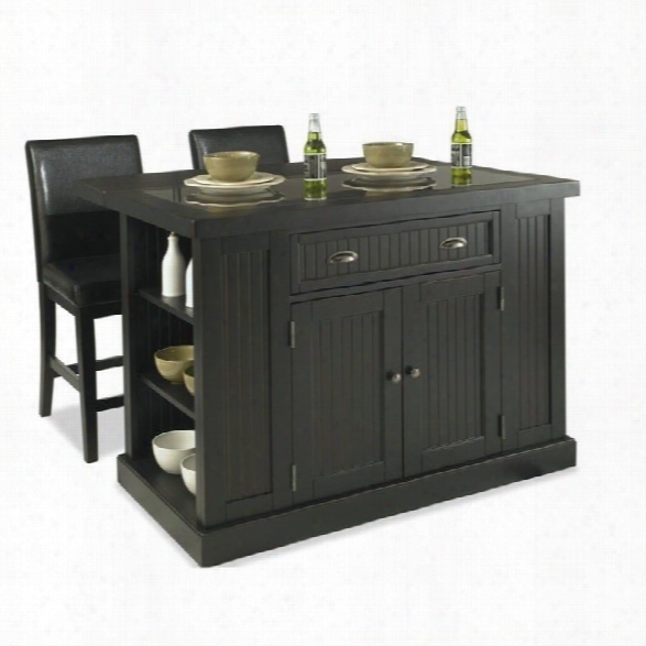 Home Styles Nantucket Island And Two Stools In Distressed Black