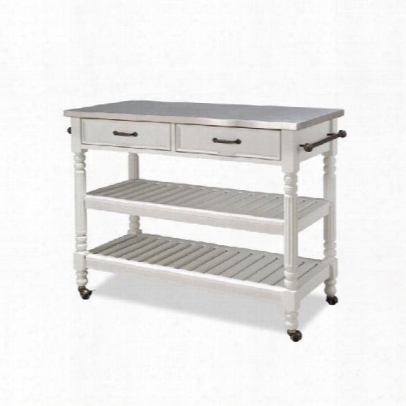 Home Styles Savannah Stainless Steel Top Kitchen Cart In White