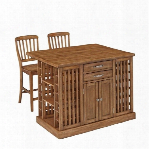 Home Styles Vintner Kitchen Island With Stools In Warm Oak (set Of 2)
