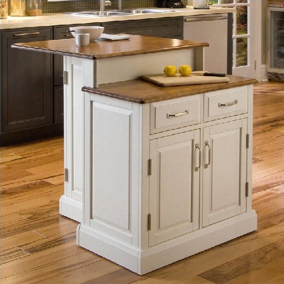 Home Styles Woodbridge Two Tieer Kitchen Island In White And Oak