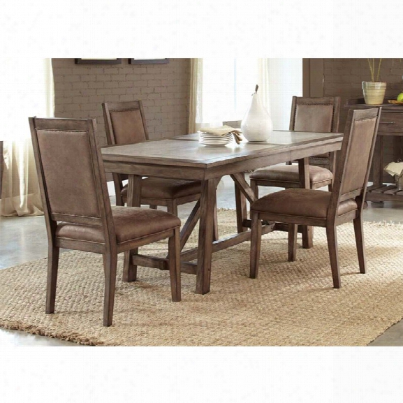 Liberty Furniture Stone Brook Trestle Dining Table In Rustic Saddle