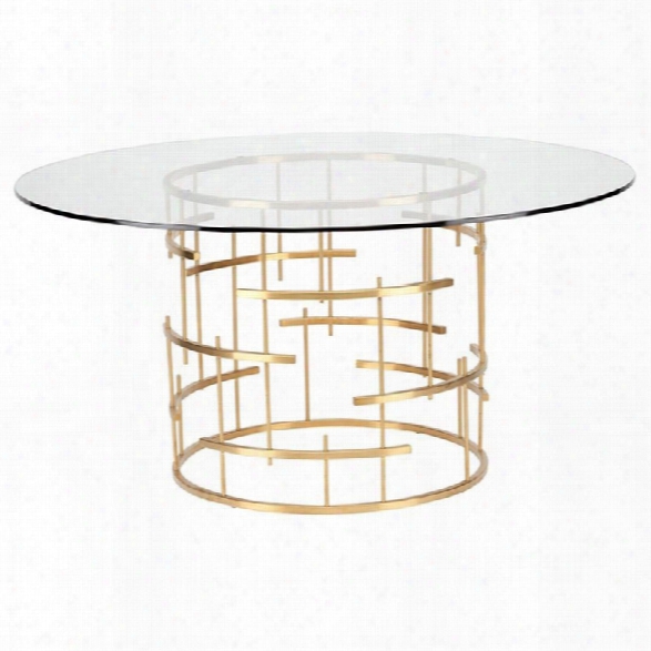 Maklaine 59 Round Glass Outgo Metal Dining Table In Gold