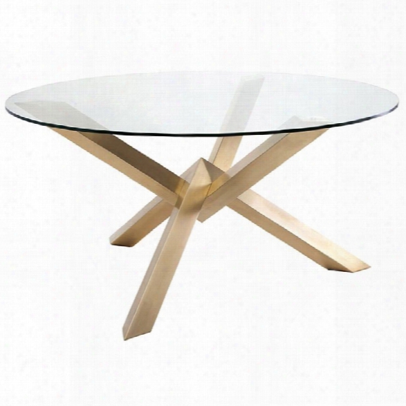 Maklaine 72 Round Glass Top Dining Table In Gold