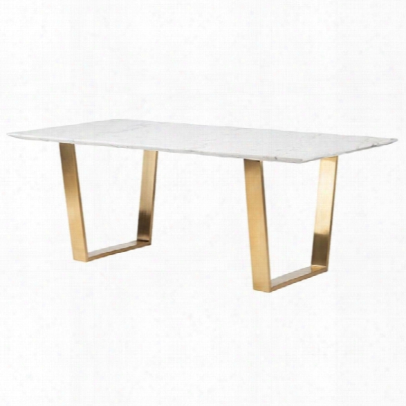 Nuevo Catrine Marble Top Dining Table In Gold And White