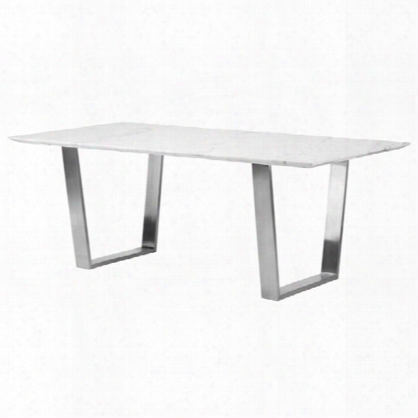 Nuevo Catrine Marble Top Dining Table In White And Silver