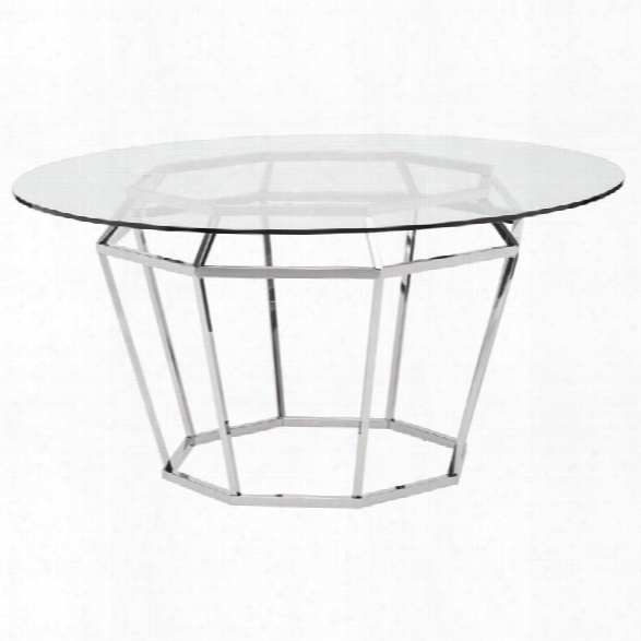 Nuevo Diamond Round Glass Top Metal Dining Table In Silver