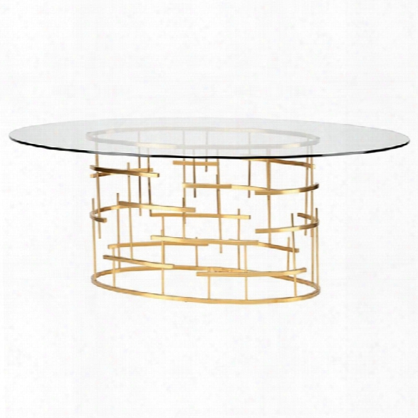 Nuevo Tiffany Oval Glass Top Metal Dining Table In Gold