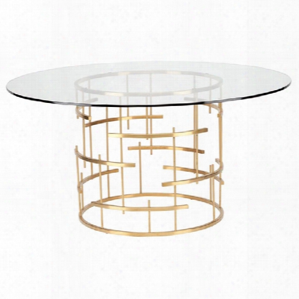 Nuevo Tiffany Round Glass Top Metal Dining Table In Gold