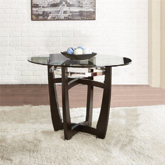 Steve Silver Matinee Round Glass Top Dining Table In Ebony