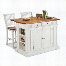 Home Styles Kitchen Island and Stools in White and Distressed Oak