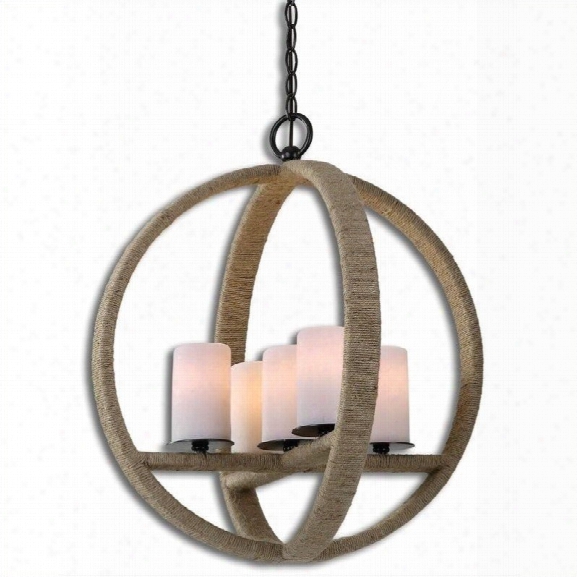 Uttermost Gironico Round 5 Light Rope Wrapped Pendant In Aged Black