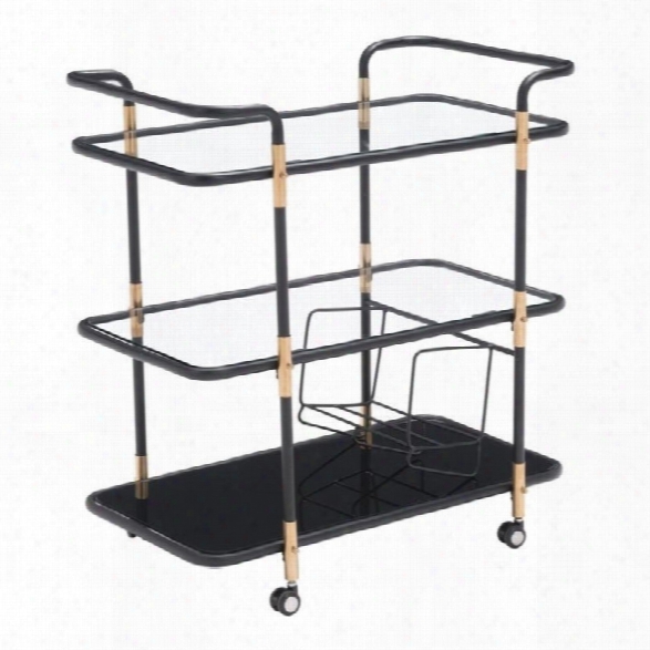 Zuo Secret Glass Kitchen Cart In Black And Gold