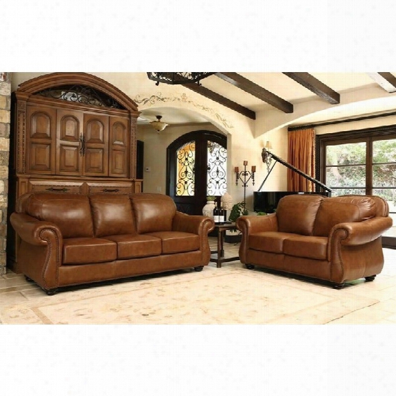 Abbyson Living Erickson Leather Sofa Set In Camel Brown