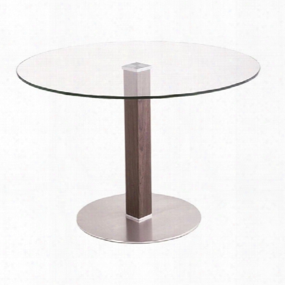 Armen Living Cafe Glass Top Round Dining Table In Stainless Steel