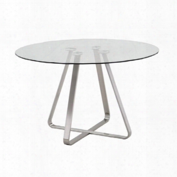Armen Living Cameo Glass Top Round Dining Table In Stainless Steel