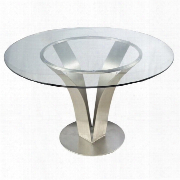 Armen Living Cleo Glass Top Round Dining Table In Stainless Steel