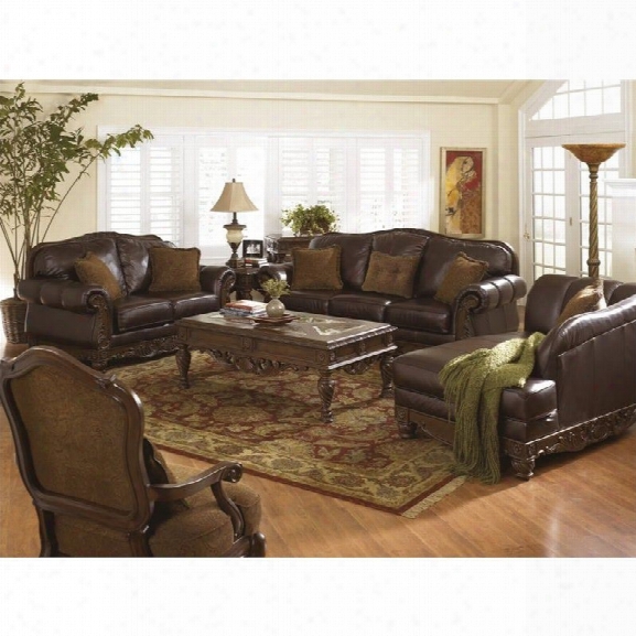 Ashley North Shore 4 Piece Leather Sofa Set In Dark Brown