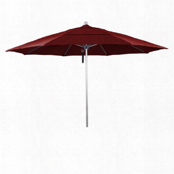 California Umbrella Venture 11' Silver Market Umbrella In Jockey Red