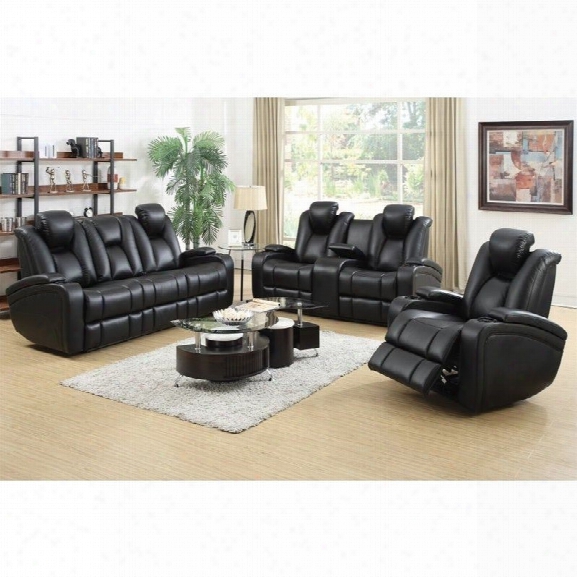 Coaster Delange Faux Leather Power Reclining Sofa Set In Black