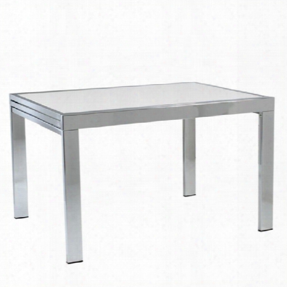 Eurostyle Duo Rectangular Extension Dining Table In Chrome And Pure White Glass