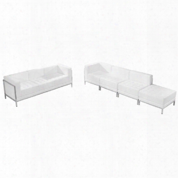 Flash Furniture 5 Piece Leather Reception Sofa Set In White