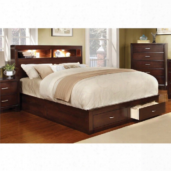 Furniture Of America Louis Queen Storage Bookcase Bed In Brown Cherry