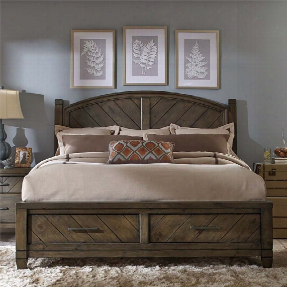 Liberty Furniture Modern Country King Poster Storage Bed In Brown