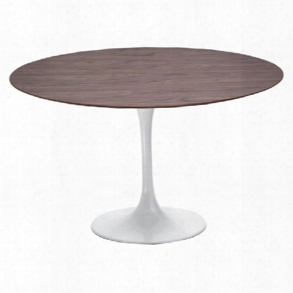 Maklaine 48 Round Dining Table In Matte White And Walnut