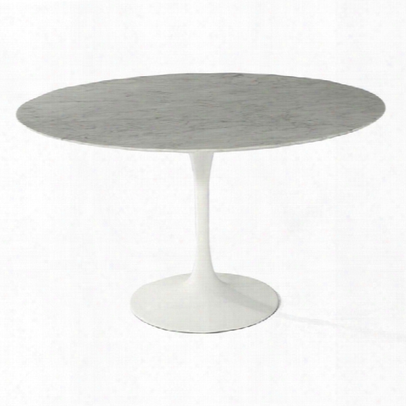 Maklaine 48 Round Marble Top Dining Table In White