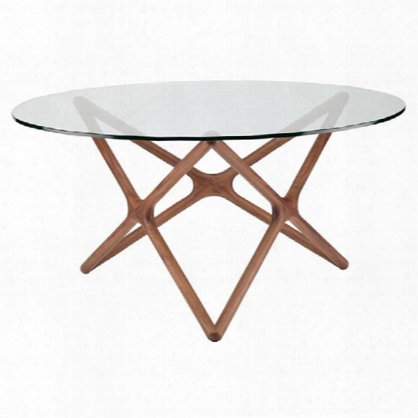 Maklaine 59 Round Glass Top Dining Table In Walnut