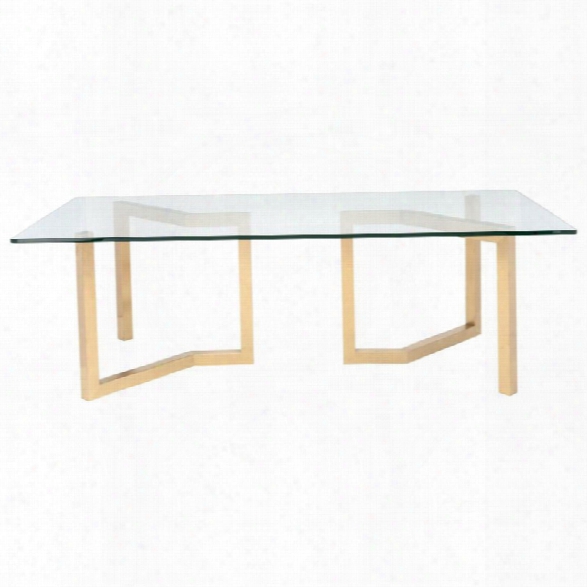 Maklaine Rectangular Glass Top Metal Dining Table In Gold