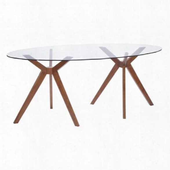 Zuo Buena Vista Round Glass Dining Table In Walnut