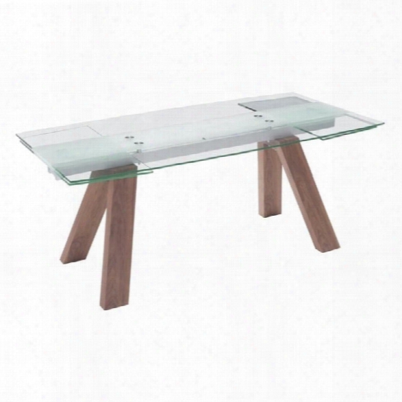 Zuo Wonder Extendable Glass Dining Table In Walnut