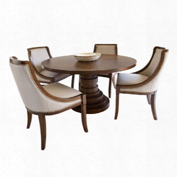 Abbyson Living Harper Round 5 Piece Dining Set In Acacia Brown