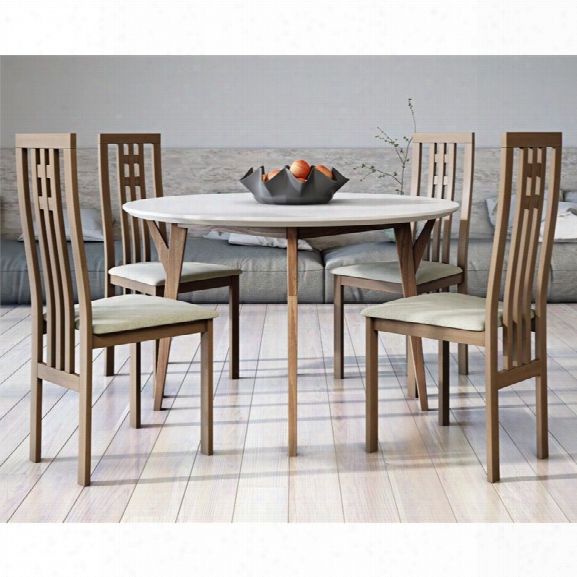 Aeon Furniture Steve 5 Piece Dining Set In White And Walnut