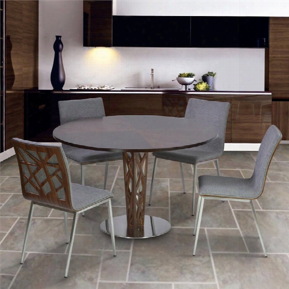 Armen Living Crystal 5 Piece Round Dining Set In Walnut And Gray