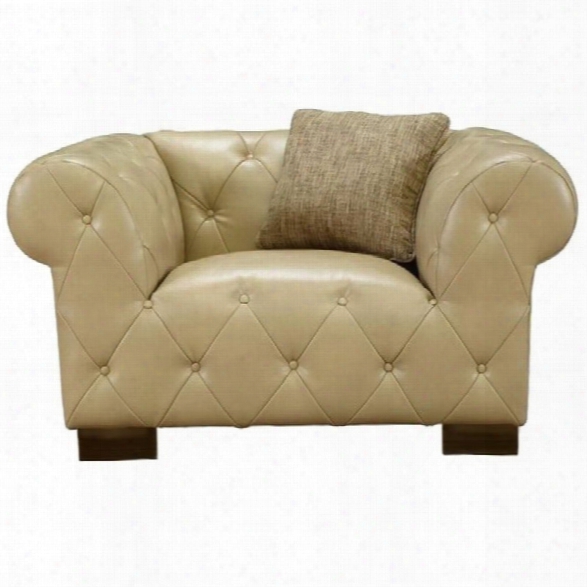Armen Living Tuxedo Tufted Leather Accent Chair In Beige