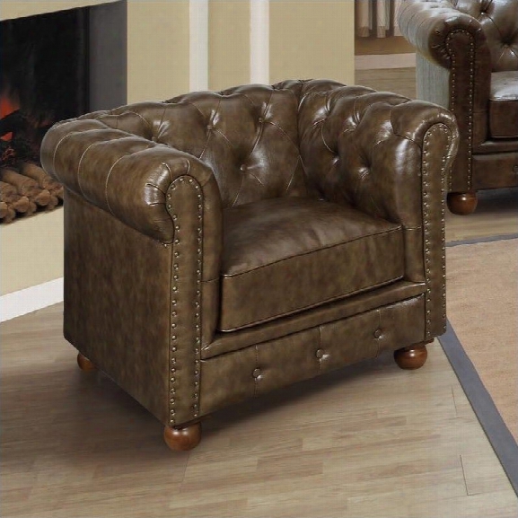 Armen Living Winston Vintage Leather Tufted Club Arm Chair In Espresso