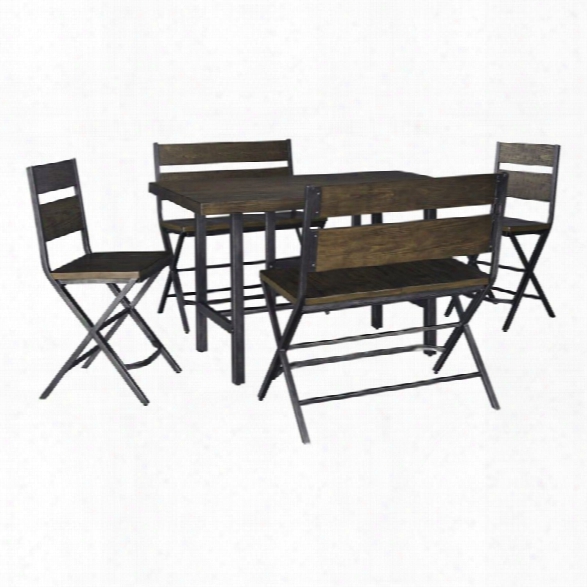 Ashley Kavara 5 Piece Counter Height Dining Set In Medium Brown